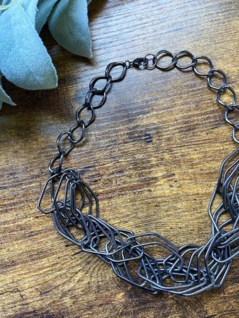 Edgy Short Style Layered Link Chain Gunmetal Color Necklace Jewelry Clasp Close